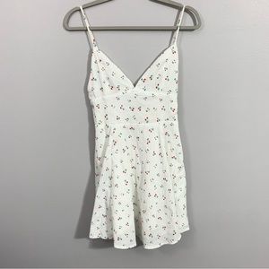 Showpo Y2K White Cherry Summer Cotton Spaghetti Strap Mini Dress Women’s size 8